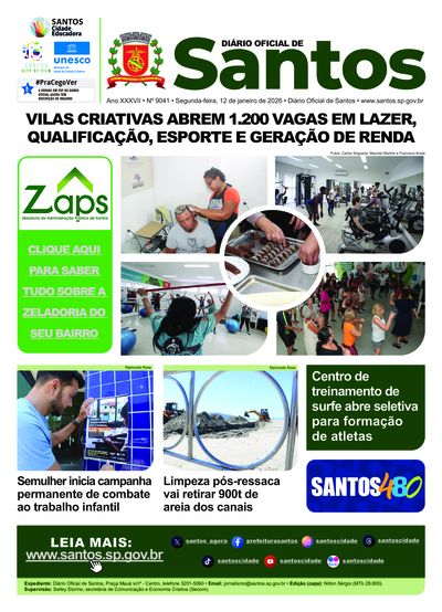 Imagem da primeira página do Diário Oficial de 12/01/2026