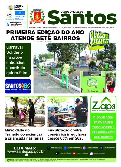 Imagem da primeira página do Diário Oficial de 14/01/2026