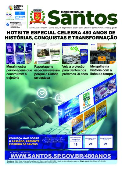 Imagem da primeira página do Diário Oficial de 15/01/2026