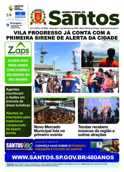 Imagem da primeira página do Diário Oficial de 03/02/2026