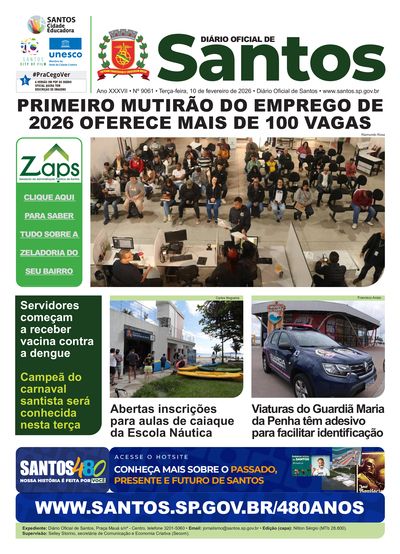 Imagem da primeira página do Diário Oficial de 10/02/2026