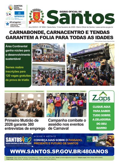 Imagem da primeira página do Diário Oficial de 13/02/2026