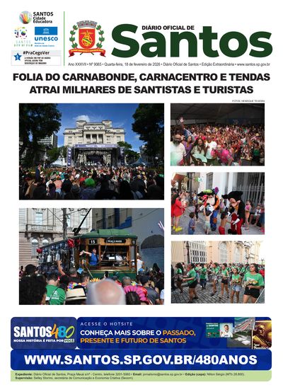 Imagem da primeira página do Diário Oficial de 18/02/2026