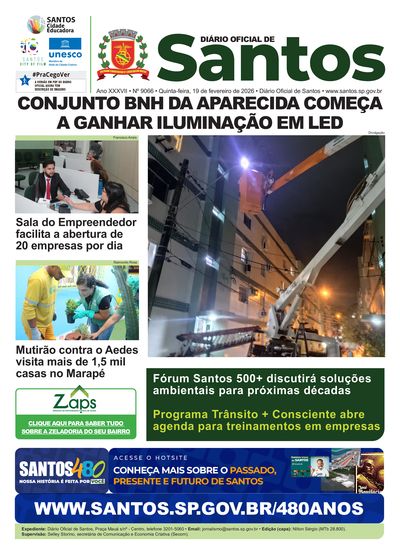 Imagem da primeira página do Diário Oficial de 19/02/2026