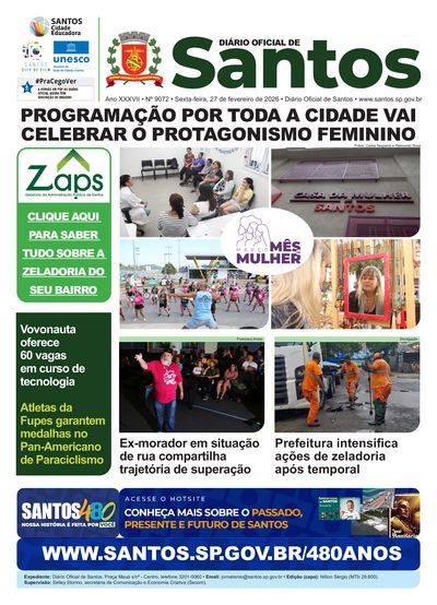 Imagem da primeira página do Diário Oficial de 27/02/2026