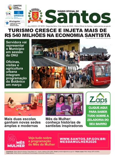 Imagem da primeira página do Diário Oficial de 09/03/2026