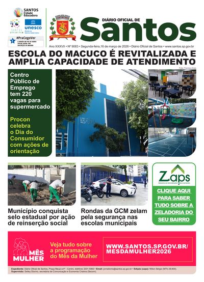 Imagem da primeira página do Diário Oficial de 16/03/2026