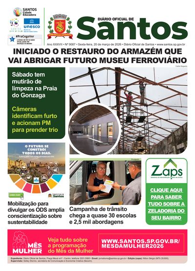 Imagem da primeira página do Diário Oficial de 20/03/2026