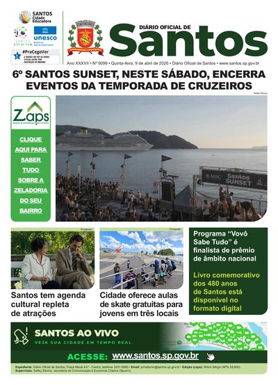 Imagem da primeira página do Diário Oficial de 09/04/2026