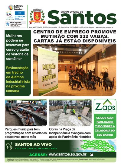 Imagem da primeira página do Diário Oficial de 10/04/2026