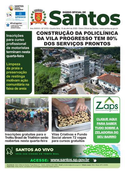 Imagem da primeira página do Diário Oficial de 15/04/2026