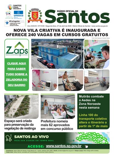 Imagem da primeira página do Diário Oficial de 27/04/2026