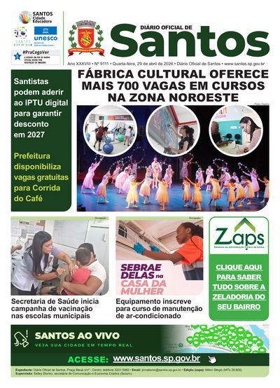 Imagem da primeira página do Diário Oficial de 29/04/2026