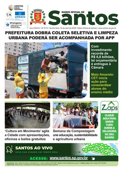 Imagem da primeira página do Diário Oficial de 30/04/2026