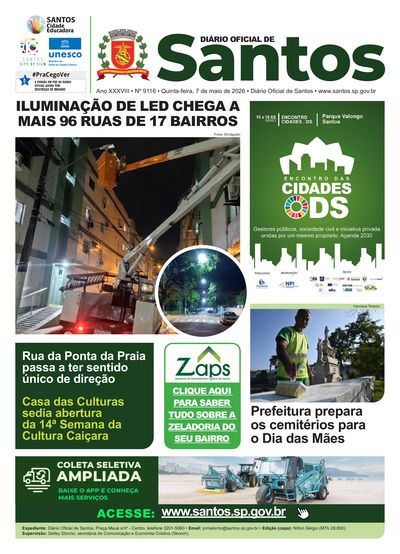 Imagem da primeira página do Diário Oficial de 07/05/2026
