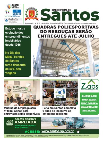 Imagem da primeira página do Diário Oficial de 08/05/2026