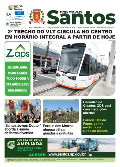 Imagem da primeira página do Diário Oficial de 11/05/2026