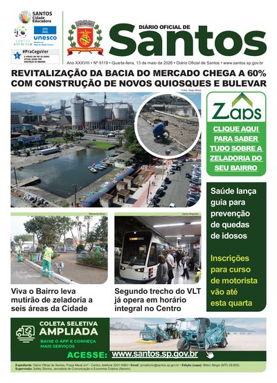 Imagem da primeira página do Diário Oficial de 13/05/2026