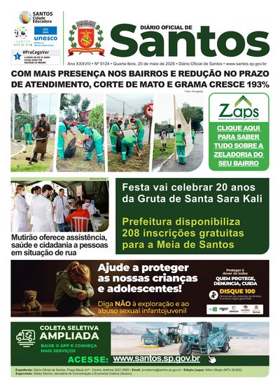 Imagem da primeira página do Diário Oficial de 20/05/2026