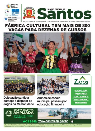 Imagem da primeira página do Diário Oficial de 21/05/2026