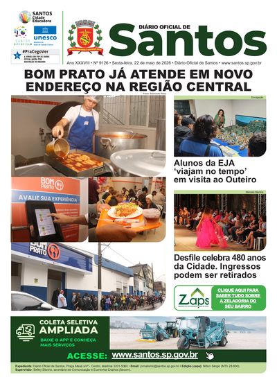 Imagem da primeira página do Diário Oficial de 22/05/2026