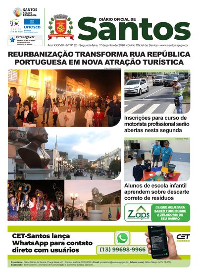 Imagem da primeira página do Diário Oficial de 01/06/2026