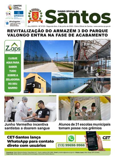 Imagem da primeira página do Diário Oficial de 08/06/2026