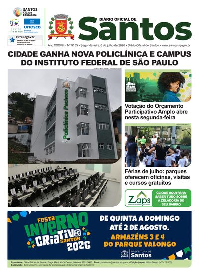 Imagem da primeira página do Diário Oficial de 06/07/2026