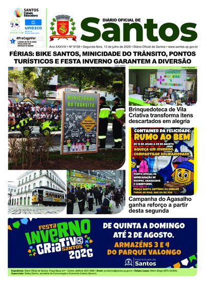 Imagem da primeira página do Diário Oficial de 13/07/2026