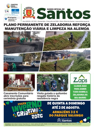 Imagem da primeira página do Diário Oficial de 16/07/2026