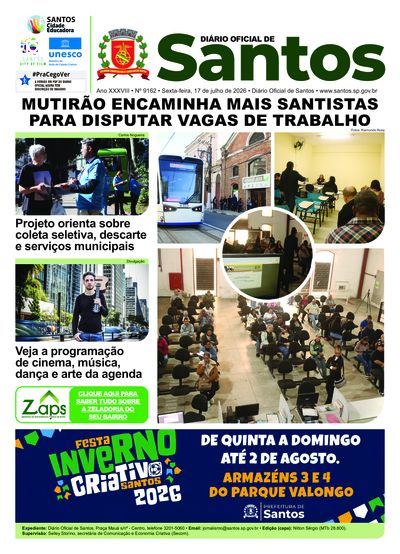 Imagem da primeira página do Diário Oficial de 17/07/2026