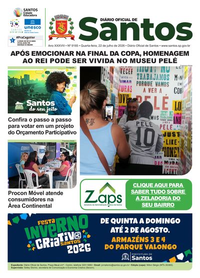 Imagem da primeira página do Diário Oficial de 22/07/2026