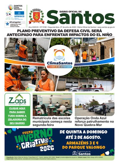 Imagem da primeira página do Diário Oficial de 27/07/2026