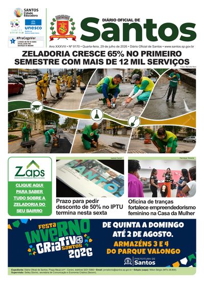 Imagem da primeira página do Diário Oficial de 29/07/2026