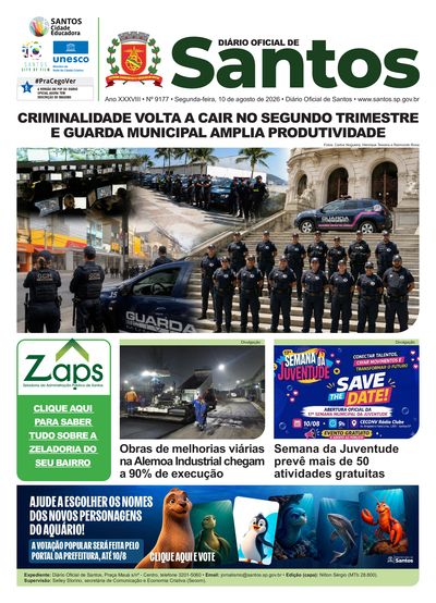 Imagem da primeira página do Diário Oficial de 10/08/2026