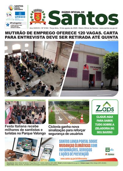 Imagem da primeira página do Diário Oficial de 18/08/2026