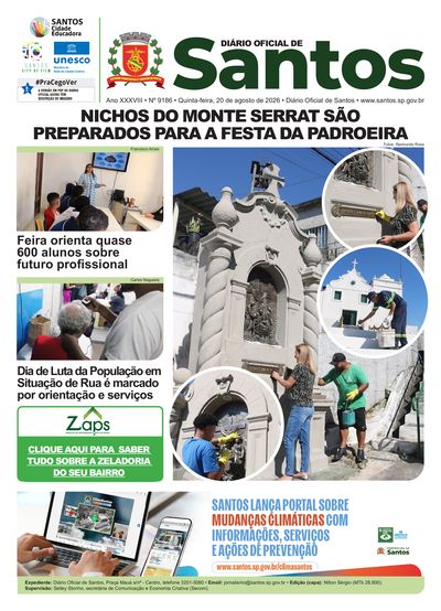 Imagem da primeira página do Diário Oficial de 20/08/2026