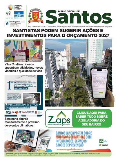 Imagem da primeira página do Diário Oficial de 26/08/2026