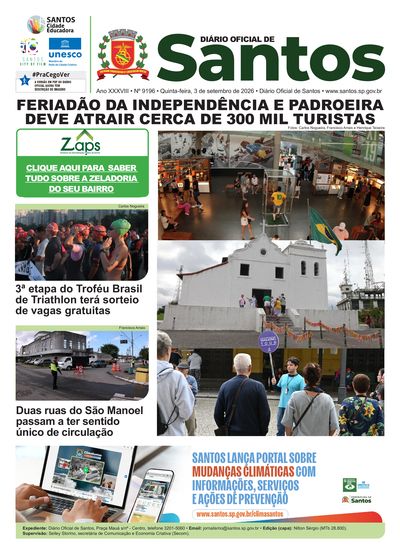 Imagem da primeira página do Diário Oficial de 03/09/2026