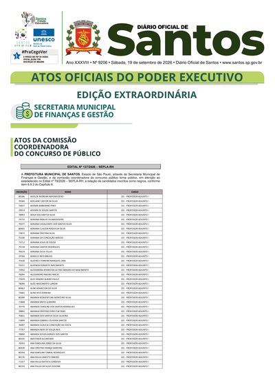 Imagem da primeira página do Diário Oficial de 19/09/2026
