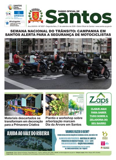 Imagem da primeira página do Diário Oficial de 21/09/2026
