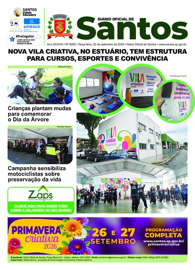 Imagem da primeira página do Diário Oficial de 22/09/2026
