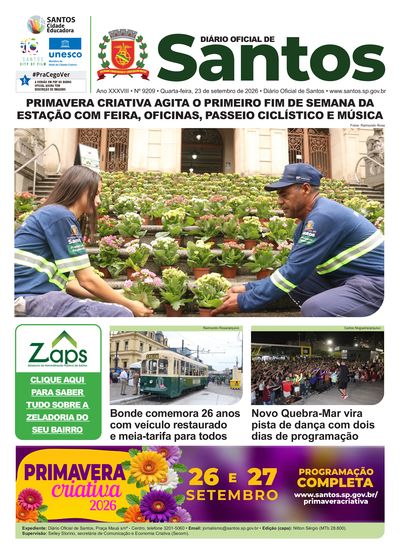 Imagem da primeira página do Diário Oficial de 23/09/2026