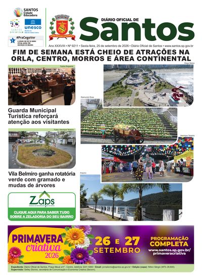 Imagem da primeira página do Diário Oficial de 25/09/2026