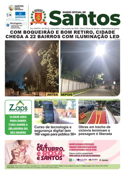 Imagem da primeira página do Diário Oficial de 02/10/2026
