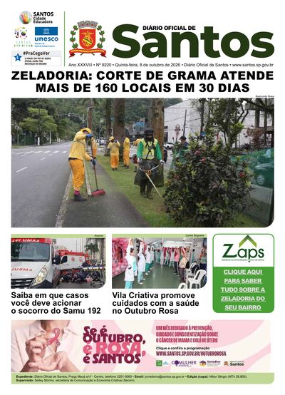Imagem da primeira página do Diário Oficial de 08/10/2026