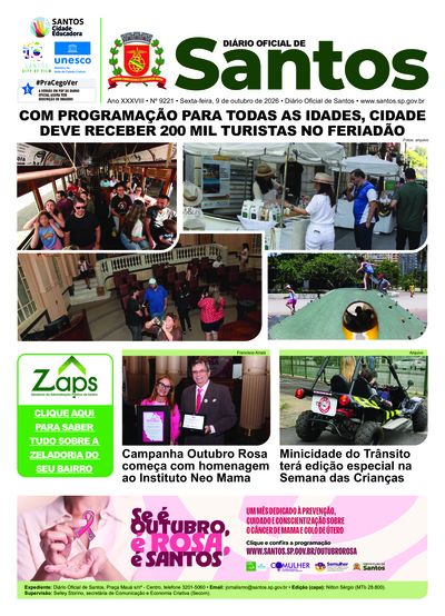 Imagem da primeira página do Diário Oficial de 09/10/2026