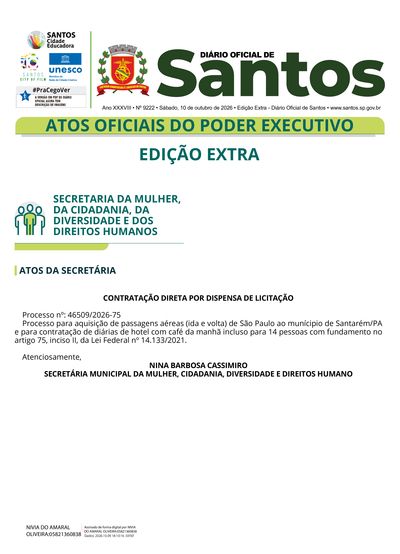 Imagem da primeira página do Diário Oficial de 10/10/2026