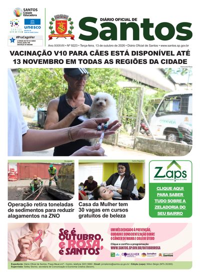 Imagem da primeira página do Diário Oficial de 13/10/2026
