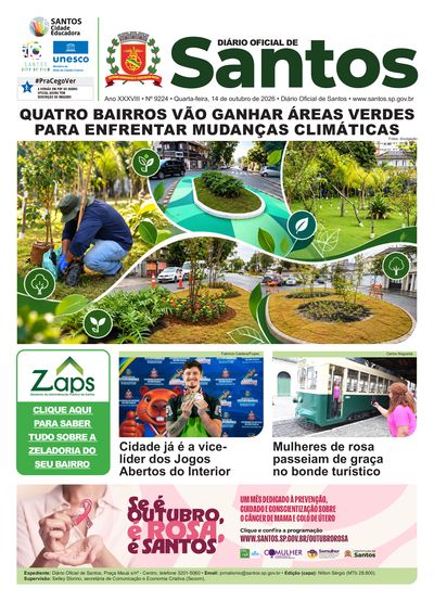 Imagem da primeira página do Diário Oficial de 14/10/2026